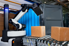 lifestyle photography of Boston Dynamic's Stretch robot working for Boston Dynamics in Boston, MA