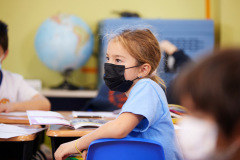 lifestyle photography of child at school with face mask for EFGB in Boston, MA