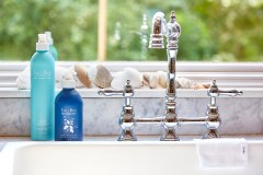 Three Main products next to sink lifestyle photography for Three Main  in Boston, MA