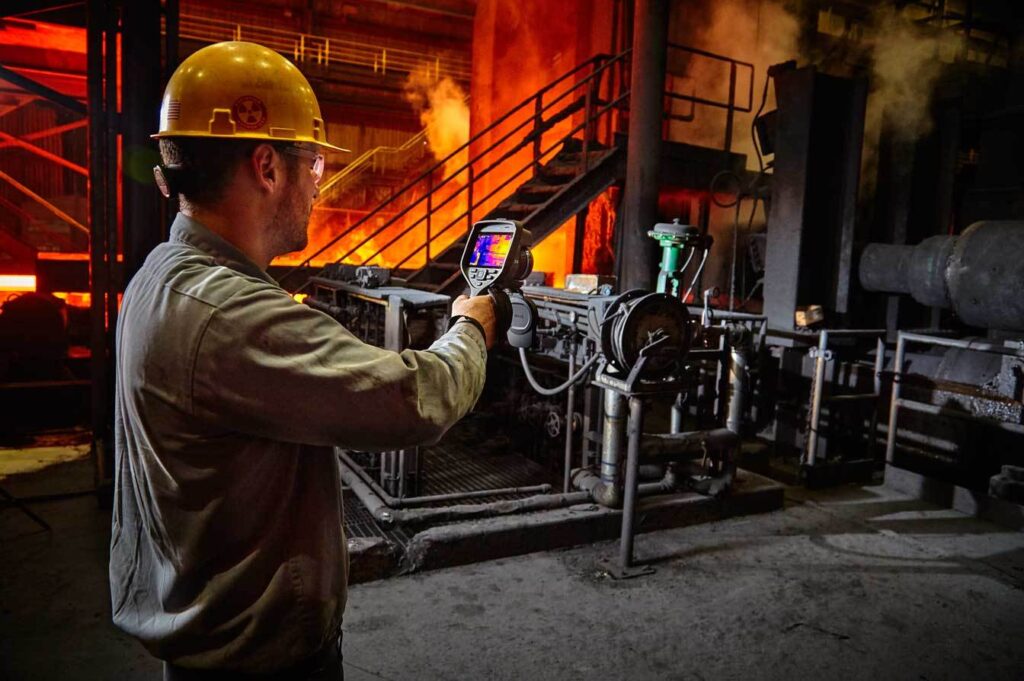 Lifestyle photography of FLIR E95 in steel mill for FLIR Lifestyle photography of FLIR E95 in steel mill for FLIR