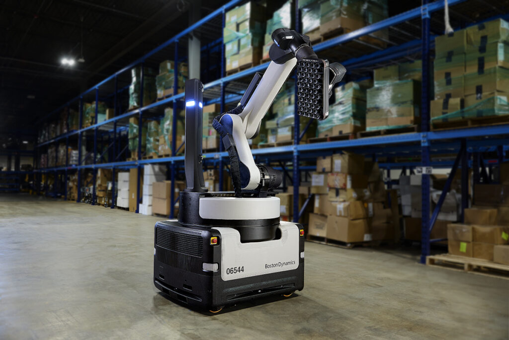 Lifestyle photography of Boston Dynamics Stretch in warehouse for Boston Dynamics of Waltham, MA.