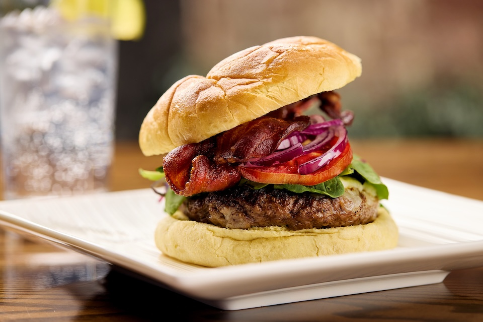 Hamburger with bacon and cheese for Deep Roots Distillery of Sturbridge, MA