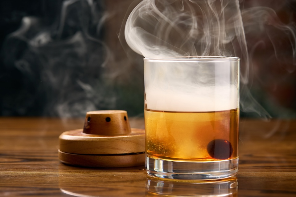 Old Fashioned with smoke photographed for Deep Roots Distillery of Sturbridge, MA