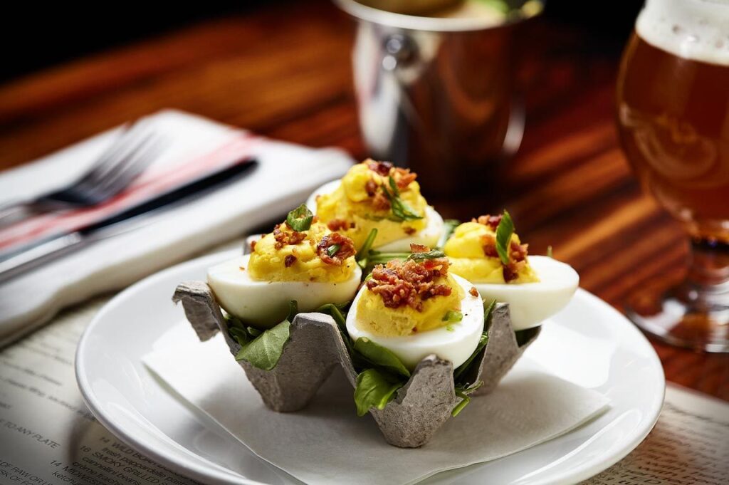 food photography of devil eggs