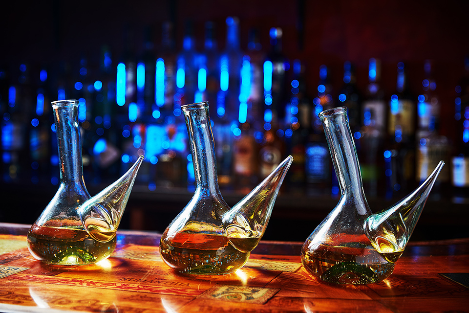 food photography of a line up of drinks at the bar photographed for Solea in Waltham, MA