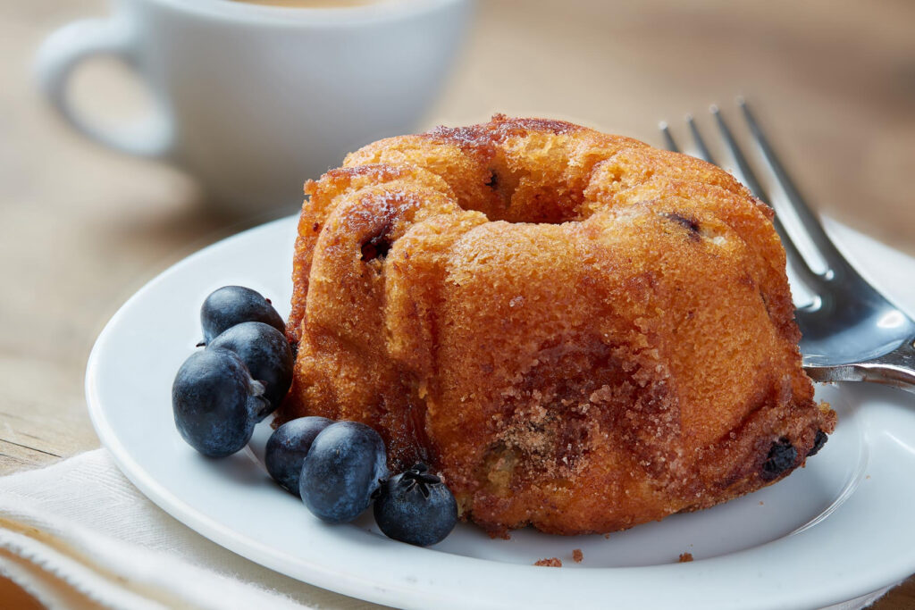 food photography of a mini blueberry coffee cake for My Grandma's of New England in Boston, MA
