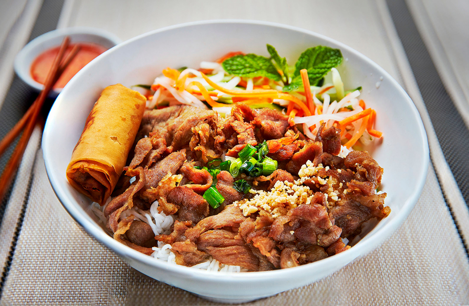 food photography of a noodle bowl photographed for Pho Viet in Boston, MA