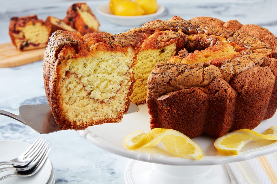 food photography of a lemon poppy seed cake for My Grandma's of New England in Boston, MA