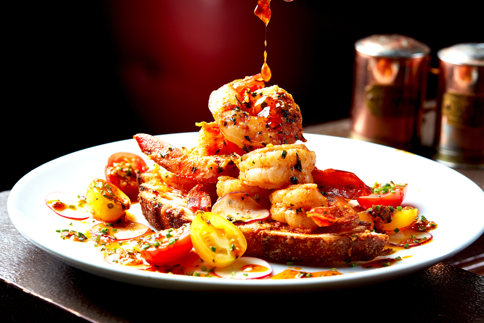 food photography of shrimp drizzle photographed for Guztazo Cuban Kitchen &amp; Bar in  Waltham, MA