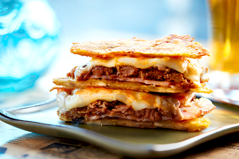 food photography of a toston sandwich photographed for Guztazo Cuban Kitchen &amp; Bar in Waltham, MA