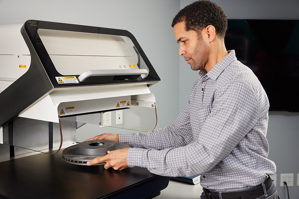lifestyle photography of employee testing product for Hitachi in Waltham, MA